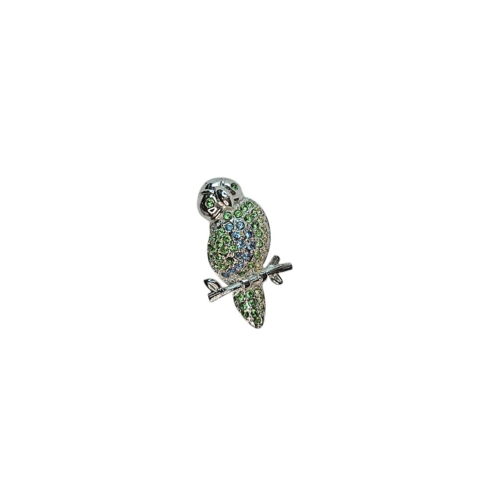 Vintage Monet Silver Tone Owl Bird Green Blue Rhinestones Brooch Pin - Picture 5 of 6